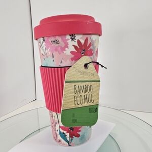 NWT Bamboo Eco Travel Mug Cup 20 Oz Floral Pink White Red